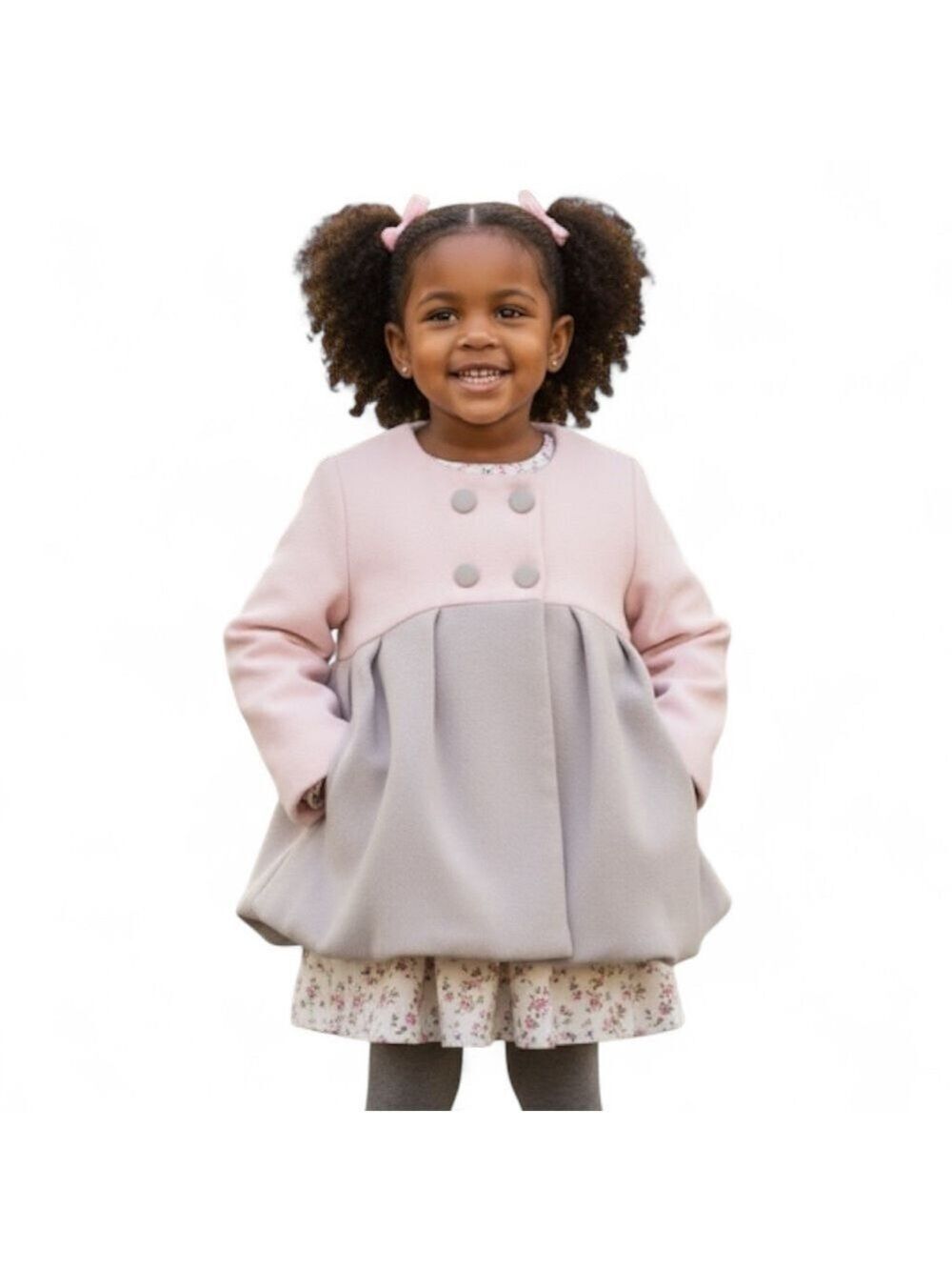 Tahari Girls Coat Pink Grey Double Breasted Size 4T
